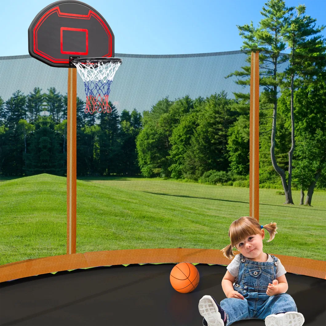 12FT Orange Trampoline with Basketball Hoop Inflator and Ladder Inner Safety Enclosure