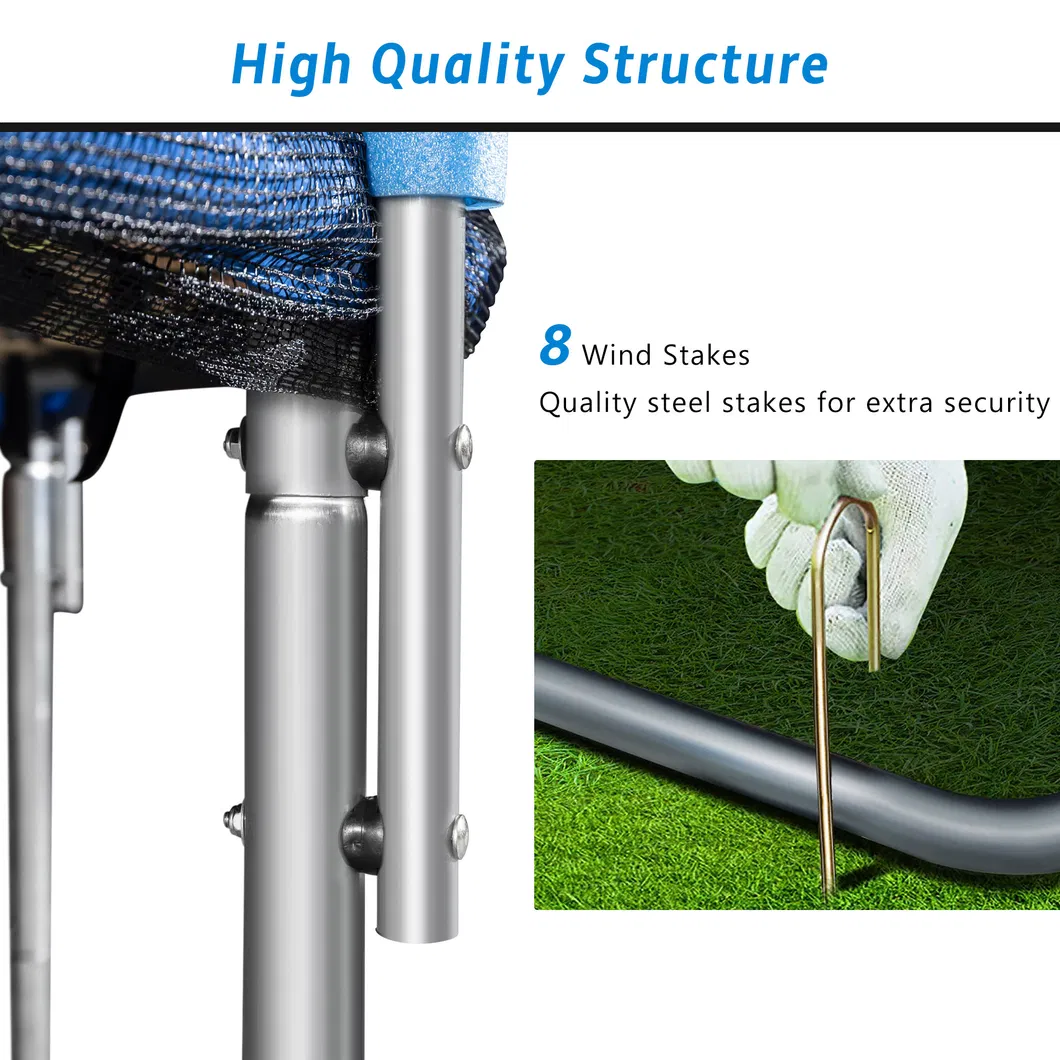 12FT Trampoline with Safety Enclosure Net Ladder and 8 Wind Stakes Round Indoor Recreational Trampoline