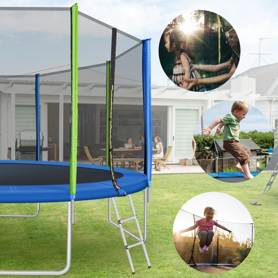 12FT Trampoline with Safety Enclosure Net Ladder and 8 Wind Stakes Round Indoor Recreational Trampoline