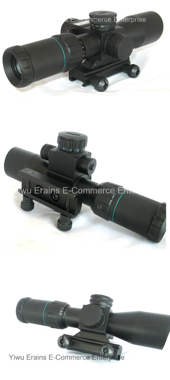 Compact 2.5-10X32 Rifle Scope Red Green Mil-DOT Reticle with Side Attached Red Laser Sight Combo (FDA certified)