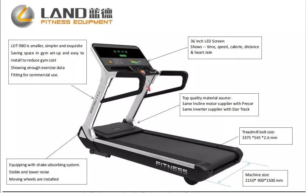 Gym Equipment Gym Machine Ldt-980 Land Fitness Durable Home Use Treadmill of Fitness Equipment Gym Equipments