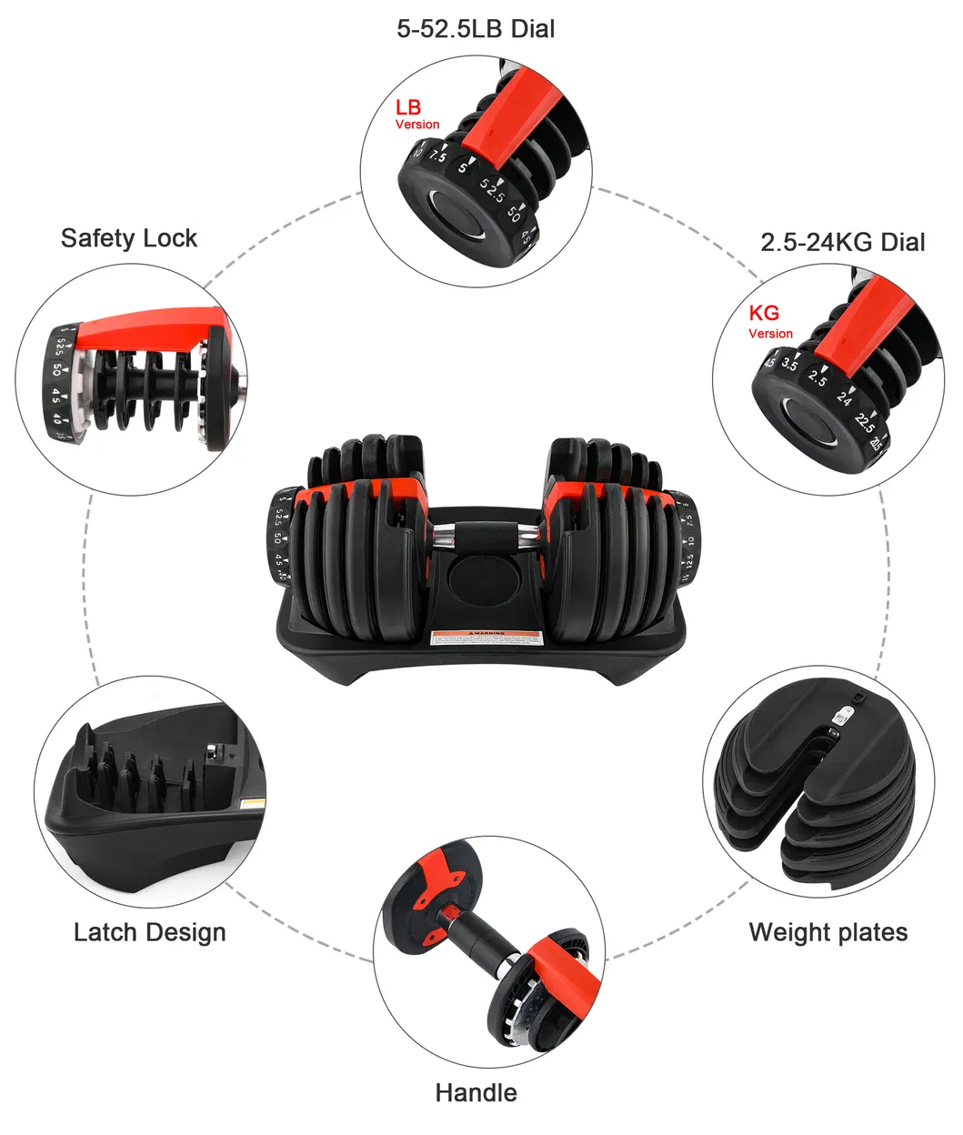 Gym Equipment Hot Selling 52lbs/90lbs Adjustable Dumbbell Set for Bodybuilding Fitness