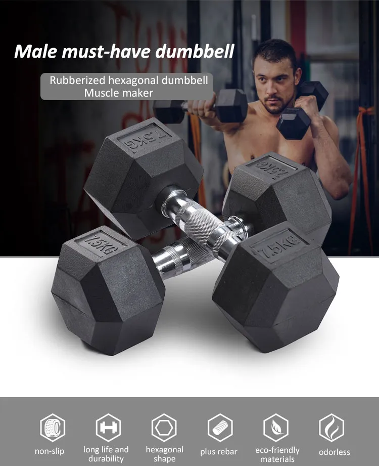 Manufacturer Coated Hexagonal Dumbbell Set Gym Fitness Weight 2.5-50 Kgs Pounds Rubber Hex Dumbbell with Rack