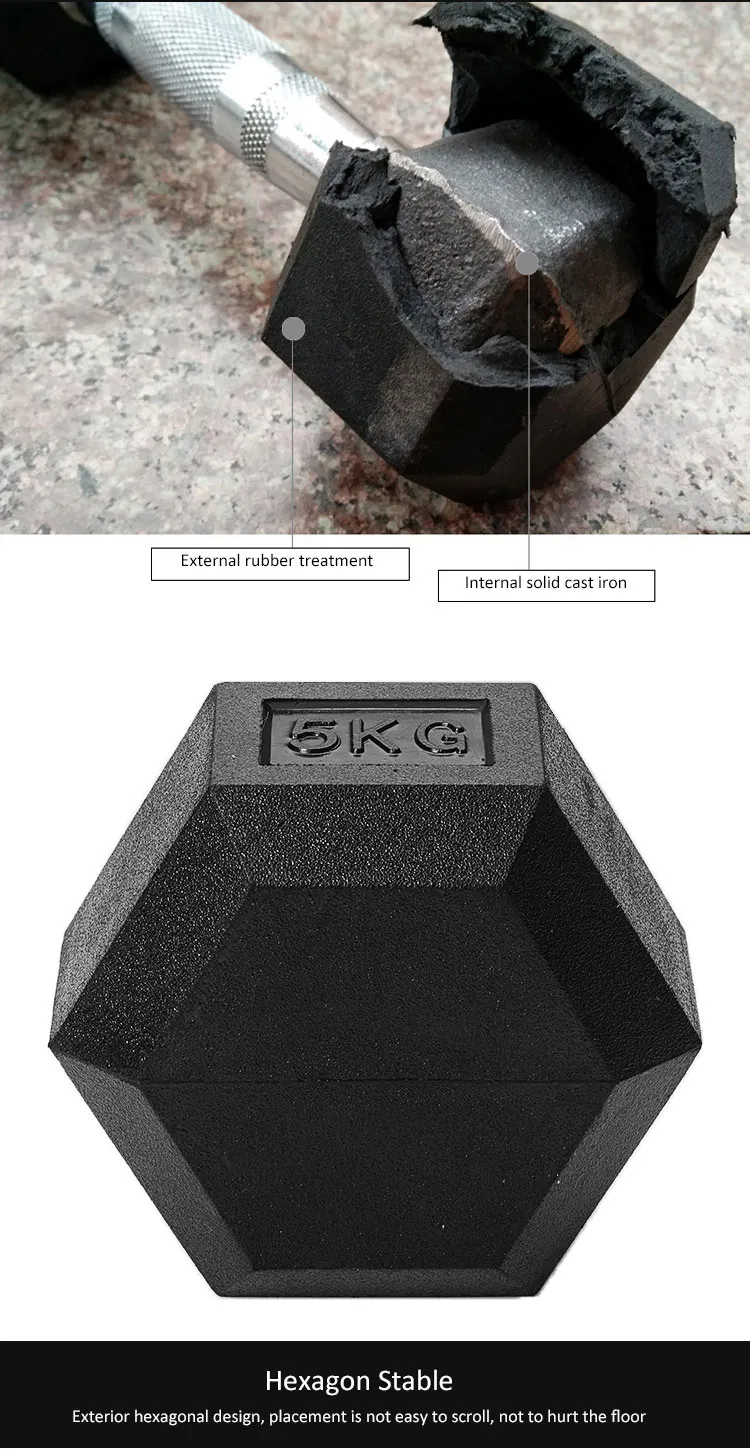 Manufacturer Coated Hexagonal Dumbbell Set Gym Fitness Weight 2.5-50 Kgs Pounds Rubber Hex Dumbbell with Rack