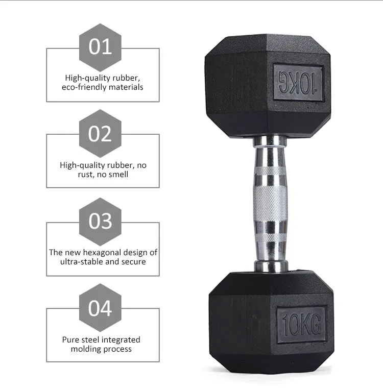 Manufacturer Coated Hexagonal Dumbbell Set Gym Fitness Weight 2.5-50 Kgs Pounds Rubber Hex Dumbbell with Rack