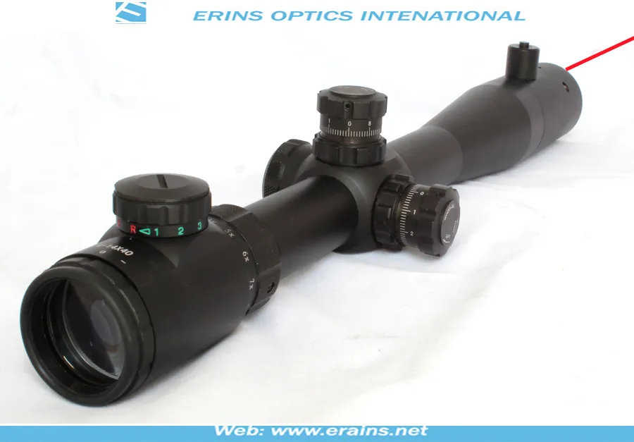 Tactical M14 4-14X40+R Rifle Scope -Red Green Mil-DOT Reticle with Front Inside Red Laser Attached